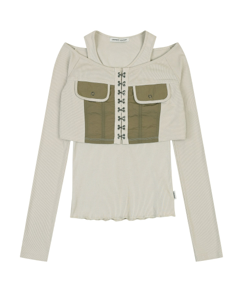 ORDINARY HOLIDAY（オーディナリー ホリデー）の「RIBBED CARDIGAN SET [KHAKI]（カーディガン/ボレロ・レディース・その他・FREE）」の2枚目の写真