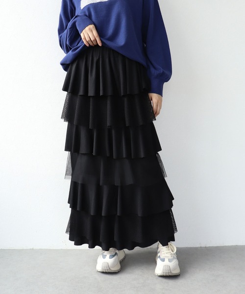 Cepica（セピカ）の「異素材MIXティアードスカート（スカート・レディース・チャコールグレー/ブラック・FREE）」の5枚目の写真