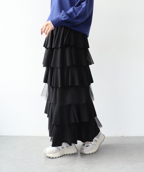 Cepica（セピカ）の「異素材MIXティアードスカート（スカート・レディース・チャコールグレー/ブラック・FREE）」の6枚目の写真