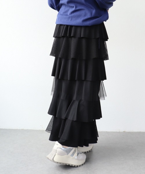 Cepica（セピカ）の「異素材MIXティアードスカート（スカート・レディース・チャコールグレー/ブラック・FREE）」の8枚目の写真