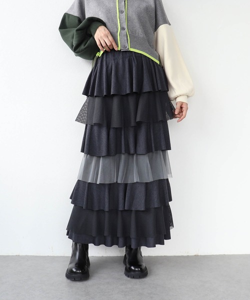 Cepica（セピカ）の「異素材MIXティアードスカート（スカート・レディース・チャコールグレー/ブラック・FREE）」の10枚目の写真