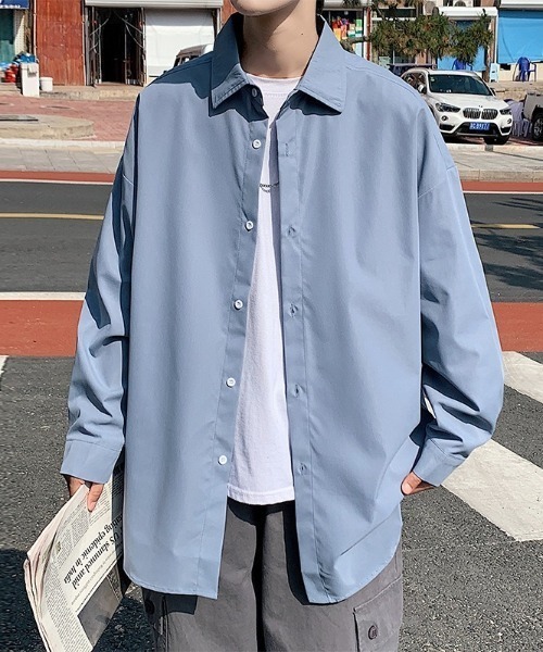 link lot(リンクロット)の「オーバーサイズ無地シャツ(シャツ/ブラウス・メンズ・オレンジ/ベージュ/ホワイト/グリーン/ブラック/ブルー/グレー・M/L)」の6枚目の写真