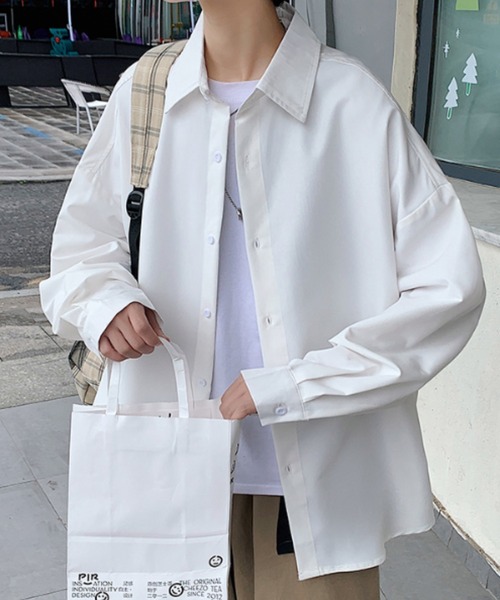 link lot(リンクロット)の「オーバーサイズ無地シャツ(シャツ/ブラウス・メンズ・オレンジ/ベージュ/ホワイト/グリーン/ブラック/ブルー/グレー・M/L)」の9枚目の写真