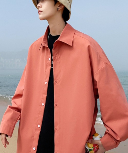 link lot(リンクロット)の「オーバーサイズ無地シャツ(シャツ/ブラウス・メンズ・オレンジ/ベージュ/ホワイト/グリーン/ブラック/ブルー/グレー・M/L)」の21枚目の写真