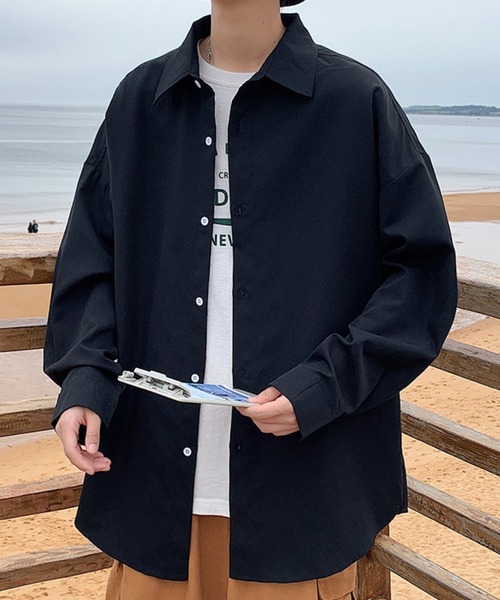 link lot(リンクロット)の「オーバーサイズ無地シャツ(シャツ/ブラウス・メンズ・オレンジ/ベージュ/ホワイト/グリーン/ブラック/ブルー/グレー・M/L)」の11枚目の写真