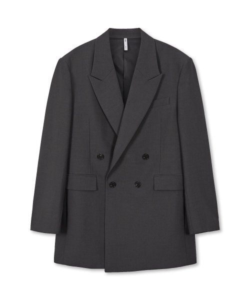 リブレ オーバーサイズ ウールブレンド ダブルブレザー チャコール