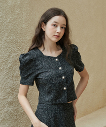 BIBYSEOB（バイバイソプ）の「Heart-neck tweed blouse black [T42]（シャツ/ブラウス）」