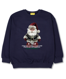 サンタ人形オーバーサイズスウェットクリスマスTシャツ[裏毛]ネイビー