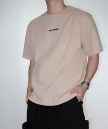 12番手切り替えレタリングロゴベージュラウンド半袖Tシャツ