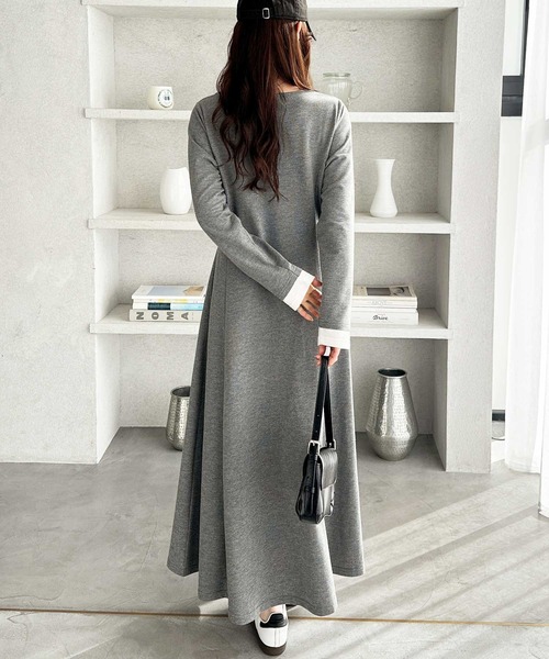 U.S. POLO ASSN.（ユーエスポロアッスン）の「GeeRA別注【U.S.POLOASSN.】レイヤード風ヘンリーネックロングワンピース（ワンピース・レディース・ブラック/グレー・LARGE/MEDIUM/SMALL/X-LARGE）」の13枚目の写真