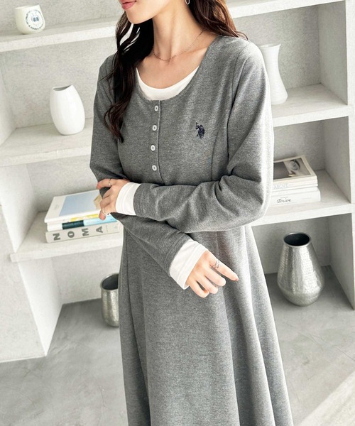 U.S. POLO ASSN.（ユーエスポロアッスン）の「GeeRA別注【U.S.POLOASSN.】レイヤード風ヘンリーネックロングワンピース（ワンピース・レディース・ブラック/グレー・LARGE/MEDIUM/SMALL/X-LARGE）」の8枚目の写真