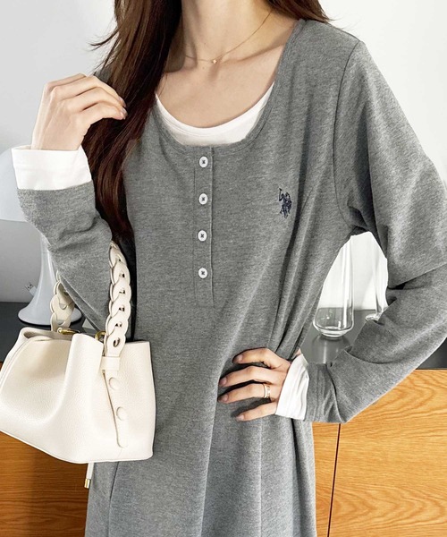 U.S. POLO ASSN.（ユーエスポロアッスン）の「GeeRA別注【U.S.POLOASSN.】レイヤード風ヘンリーネックロングワンピース（ワンピース・レディース・ブラック/グレー・LARGE/MEDIUM/SMALL/X-LARGE）」の20枚目の写真