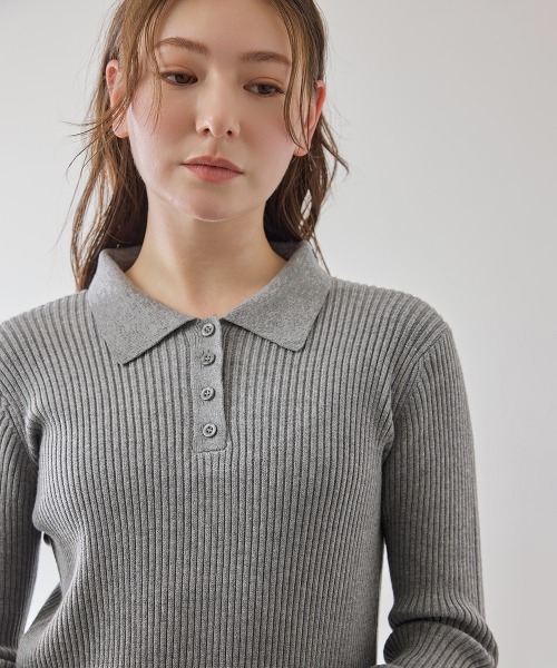 QUEENS COURT(クイーンズコート)の「ポロカラーリブニットワンピース≪手洗い可能≫(ワンピース・レディース・ブラック・M)」の8枚目の写真