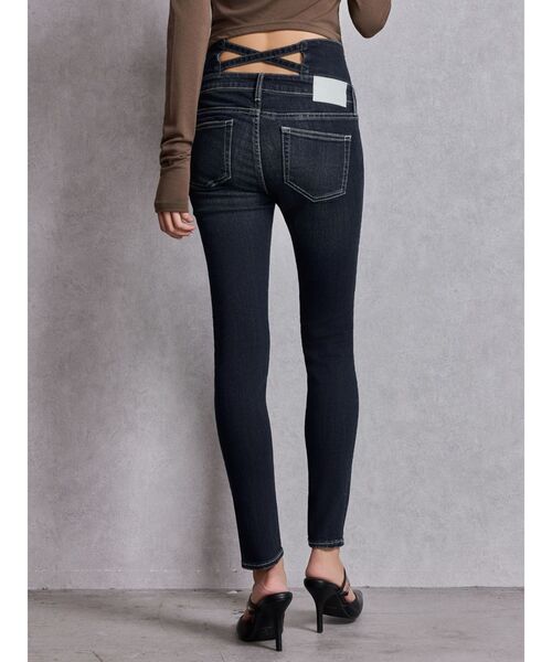 ハイウエストバッククロスダメージスキニーデニムパンツ（デニムパンツ