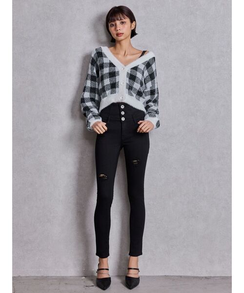 GYDA（ジェイダ）の「ハイウエストバッククロスダメージスキニーデニムパンツ（デニムパンツ・レディース・ブラック/ライトブルー/インディゴブルー・X-SMALL/SMALL/MEDIUM）」の16枚目の写真