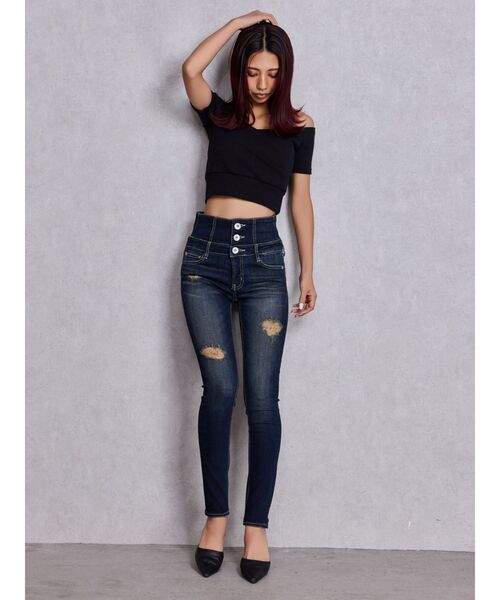 GYDA(ジェイダ)の「ハイウエストバッククロスダメージスキニーデニムパンツ(デニムパンツ・レディース・ブラック/ライトブルー/インディゴブルー・X-SMALL/SMALL/MEDIUM)」の19枚目の写真