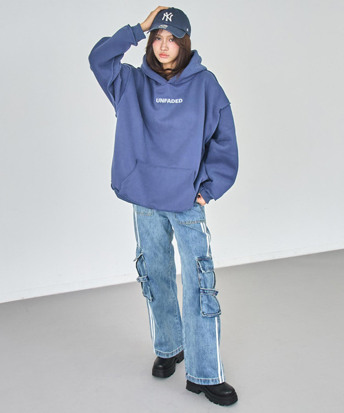 ANAP（アナップ）の「アウトシーム 裏起毛 スウェット フーディー（パーカー・レディース・グレー/ネイビー/ダークグレー・F）」の15枚目の写真