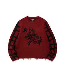 SKULL CHECK L/S KNIT TEE_RED(NG2EFUK606A)