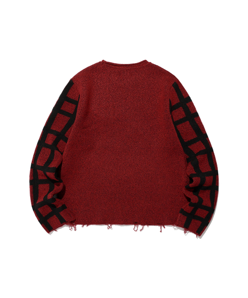 NICE GHOST CLUB(ナイスゴーストクラブ)の「SKULL CHECK L/S KNIT TEE_RED(NG2EFUK606A)(ニット/セーター・レディース・レッド・S/M/L)」の2枚目の写真
