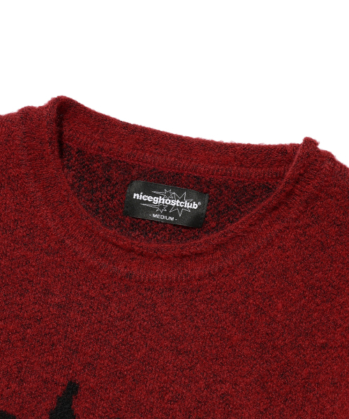 NICE GHOST CLUB(ナイスゴーストクラブ)の「SKULL CHECK L/S KNIT TEE_RED(NG2EFUK606A)(ニット/セーター・レディース・レッド・S/M/L)」の3枚目の写真