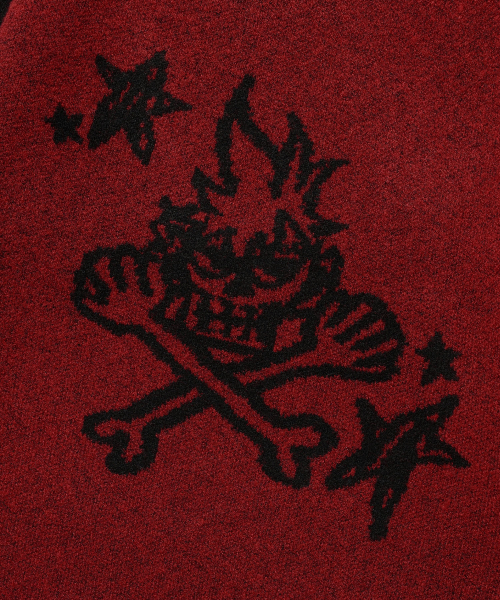 NICE GHOST CLUB(ナイスゴーストクラブ)の「SKULL CHECK L/S KNIT TEE_RED(NG2EFUK606A)(ニット/セーター・レディース・レッド・S/M/L)」の4枚目の写真