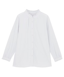 TOKYO SHIRTS | シルキーサテン バンドカラーフリル ブラウス(シャツ/ブラウス)