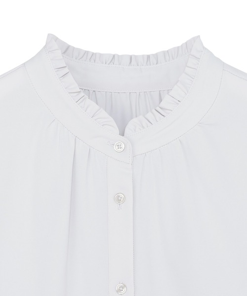TOKYO SHIRTS（トウキョウシャツ）の「シルキーサテン バンドカラーフリル ブラウス（シャツ/ブラウス・レディース・ホワイト/グレー・M/L）」の10枚目の写真