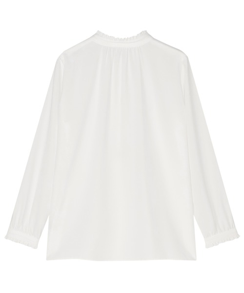 TOKYO SHIRTS（トウキョウシャツ）の「シルキーサテン バンドカラーフリル ブラウス（シャツ/ブラウス・レディース・ホワイト/グレー・M/L）」の4枚目の写真