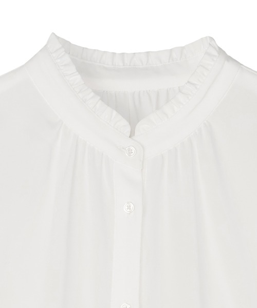 TOKYO SHIRTS（トウキョウシャツ）の「シルキーサテン バンドカラーフリル ブラウス（シャツ/ブラウス・レディース・ホワイト/グレー・M/L）」の5枚目の写真