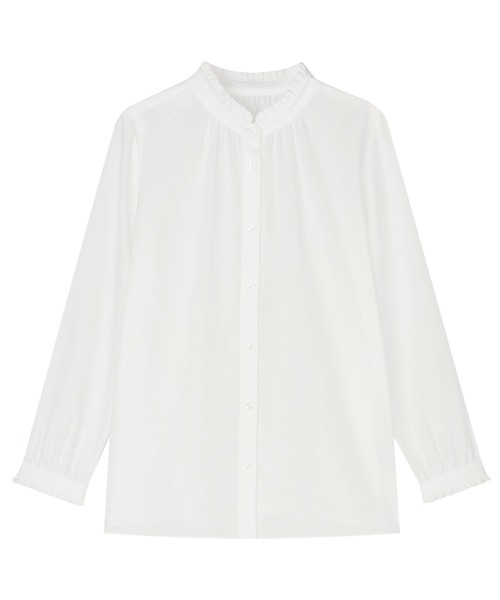 TOKYO SHIRTS（トウキョウシャツ）の「シルキーサテン バンドカラーフリル ブラウス（シャツ/ブラウス・レディース・ホワイト/グレー・M/L）」の3枚目の写真