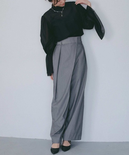 AJUGA.（アジュガ）の「フレアスリーブ スタンドネックシアーブラウス【セレモニー/オケージョン】（シャツ/ブラウス・レディース・オフホワイト/ピンク/ブラック・FREE）」の5枚目の写真