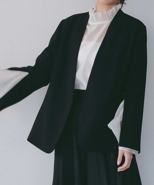 AJUGA.（アジュガ）の「フレアスリーブ スタンドネックシアーブラウス【セレモニー/オケージョン】（シャツ/ブラウス・レディース・オフホワイト/ピンク/ブラック・FREE）」の7枚目の写真