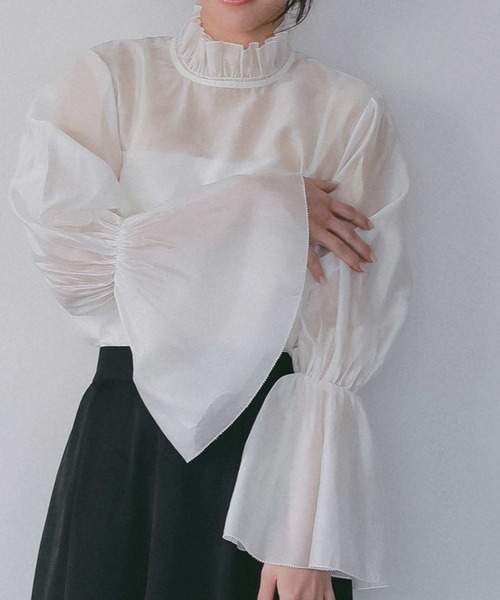 AJUGA.（アジュガ）の「フレアスリーブ スタンドネックシアーブラウス【セレモニー/オケージョン】（シャツ/ブラウス・レディース・オフホワイト/ピンク/ブラック・FREE）」の9枚目の写真