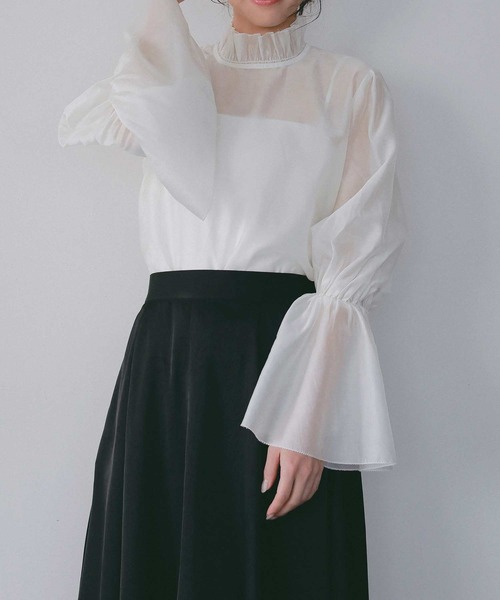 AJUGA.（アジュガ）の「フレアスリーブ スタンドネックシアーブラウス【セレモニー/オケージョン】（シャツ/ブラウス・レディース・オフホワイト/ピンク/ブラック・FREE）」の8枚目の写真
