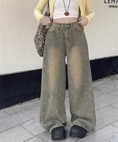 Dream garden(ドリームガーデン)の「総柄ヴィンテージワイドデニムパンツ(デニムパンツ・レディース・ブルー・S/L/XL/M)」の1枚目の写真