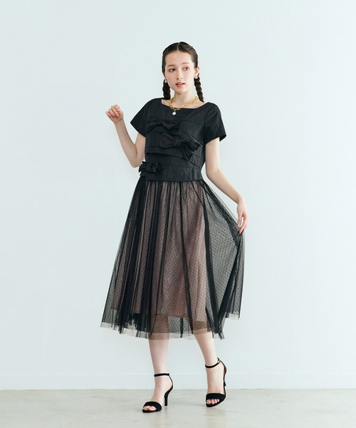 Audie a Muses(オーディアミューズ)の「タフタリボンチュールドッキングワンピース(ワンピース・レディース・ピンク/ブラック・38/40/42/36)」の2枚目の写真