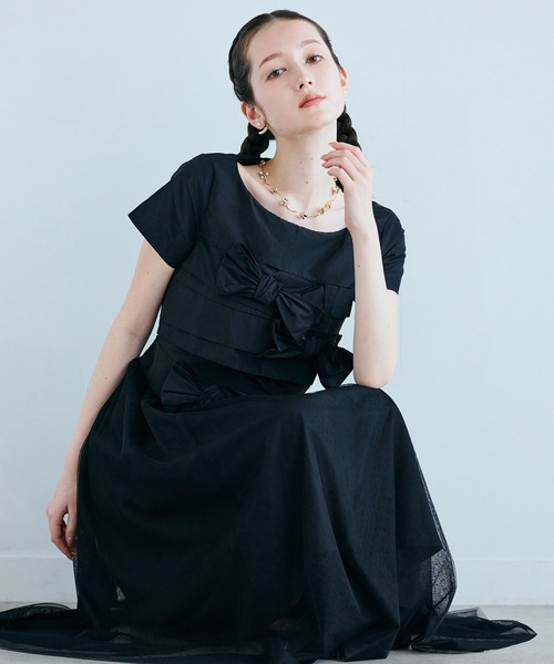 Audie a Muses(オーディアミューズ)の「タフタリボンチュールドッキングワンピース(ワンピース・レディース・ピンク/ブラック・38/40/42/36)」の1枚目の写真