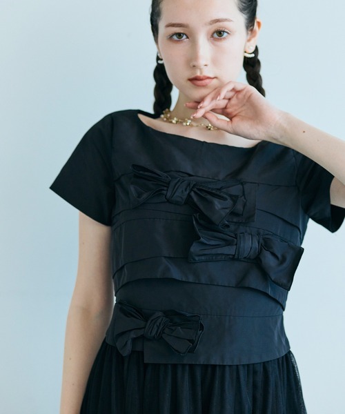 Audie a Muses(オーディアミューズ)の「タフタリボンチュールドッキングワンピース(ワンピース・レディース・ピンク/ブラック・38/40/42/36)」の3枚目の写真