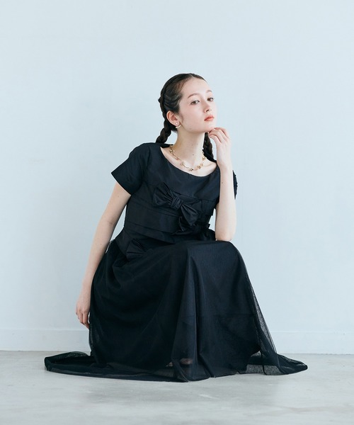 Audie a Muses(オーディアミューズ)の「タフタリボンチュールドッキングワンピース(ワンピース・レディース・ピンク/ブラック・38/40/42/36)」の14枚目の写真