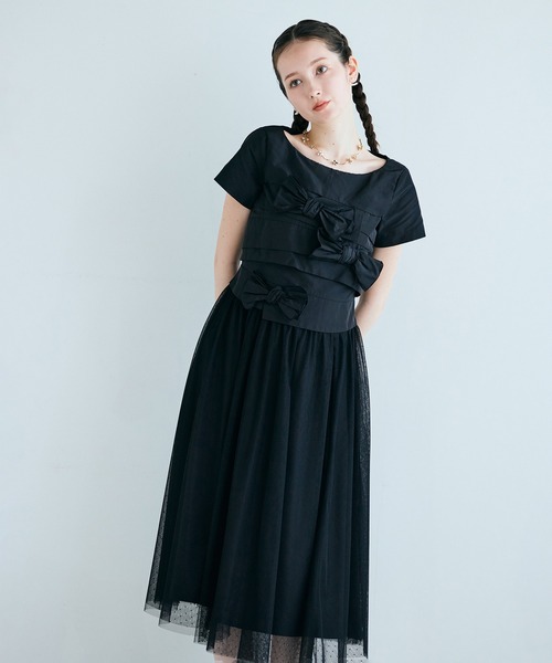 Audie a Muses(オーディアミューズ)の「タフタリボンチュールドッキングワンピース(ワンピース・レディース・ピンク/ブラック・38/40/42/36)」の6枚目の写真