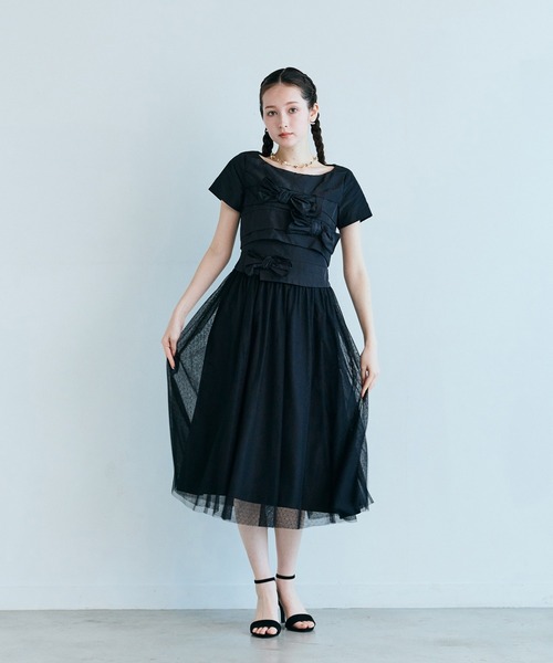 Audie a Muses(オーディアミューズ)の「タフタリボンチュールドッキングワンピース(ワンピース・レディース・ピンク/ブラック・38/40/42/36)」の9枚目の写真