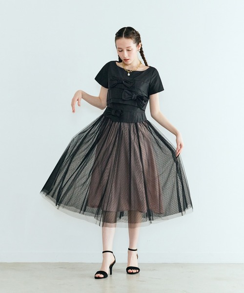 Audie a Muses(オーディアミューズ)の「タフタリボンチュールドッキングワンピース(ワンピース・レディース・ピンク/ブラック・38/40/42/36)」の19枚目の写真