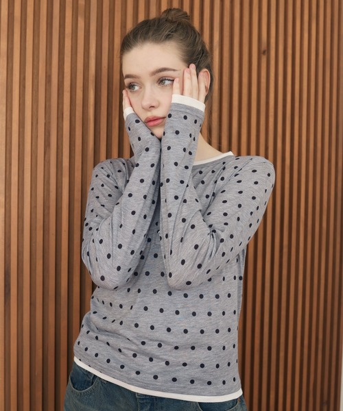 Mili affinity(ミリアフィニティー)の「ヘンリーネックレイヤード配色シアーロンT(Tシャツ/カットソー・レディース・ブラック/オフホワイト/グレー/グレー系/ブラック系・FREE)」の21枚目の写真