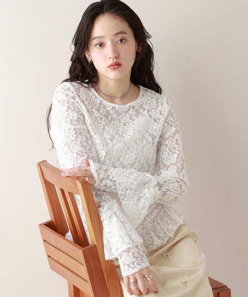 RAGEBLUE(レイジブルー)の「ベルスリーブ/レースフリルレイヤードトップス(Tシャツ/カットソー・レディース・ホワイト/ブラック・FREE)」の1枚目の写真