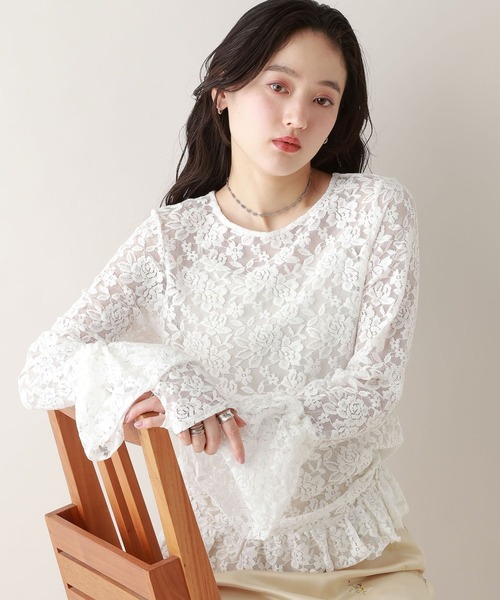 RAGEBLUE(レイジブルー)の「ベルスリーブ/レースフリルレイヤードトップス(Tシャツ/カットソー・レディース・ホワイト/ブラック・FREE)」の6枚目の写真