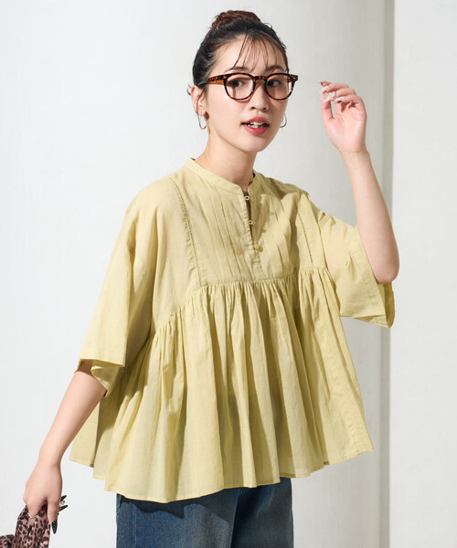 FREAK'S STORE（フリークスストア）の「限定展開　インド タック 切り替え フレア ブラウス（シャツ/ブラウス・レディース・ブラック/オフホワイト/ブルー/ライトピンク/イエロー・ﾌﾘ-）」の4枚目の写真