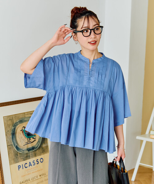 FREAK'S STORE（フリークスストア）の「限定展開　インド タック 切り替え フレア ブラウス（シャツ/ブラウス・レディース・ブラック/オフホワイト/ブルー/ライトピンク/イエロー・ﾌﾘ-）」の3枚目の写真