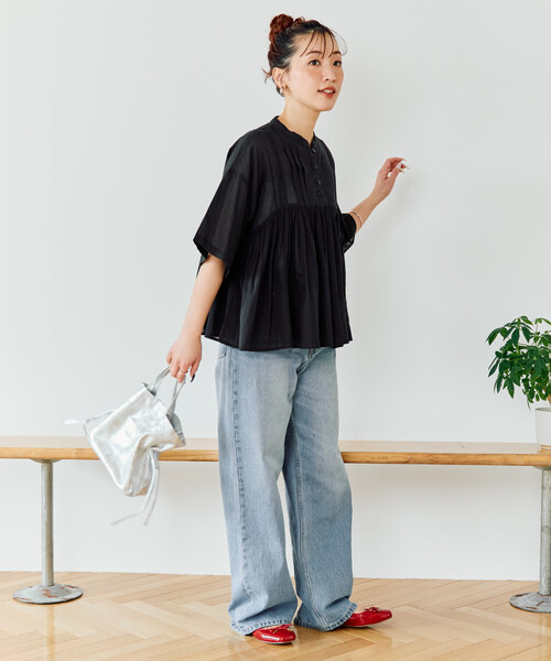 FREAK'S STORE（フリークスストア）の「限定展開　インド タック 切り替え フレア ブラウス（シャツ/ブラウス・レディース・ブラック/オフホワイト/ブルー/ライトピンク/イエロー・ﾌﾘ-）」の6枚目の写真