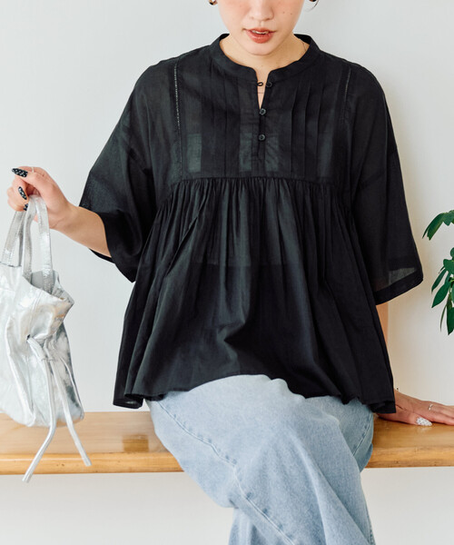 FREAK'S STORE（フリークスストア）の「限定展開　インド タック 切り替え フレア ブラウス（シャツ/ブラウス・レディース・ブラック/オフホワイト/ブルー/ライトピンク/イエロー・ﾌﾘ-）」の8枚目の写真