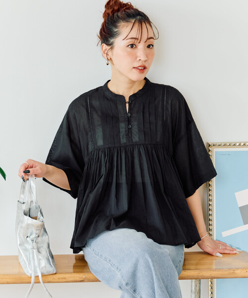 FREAK'S STORE（フリークスストア）の「限定展開　インド タック 切り替え フレア ブラウス（シャツ/ブラウス・レディース・ブラック/オフホワイト/ブルー/ライトピンク/イエロー・ﾌﾘ-）」の9枚目の写真